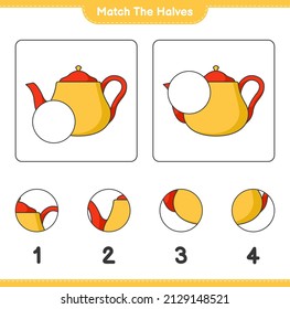 Match the halves. Match halves of Teapot. Educational children game, printable worksheet, vector illustration