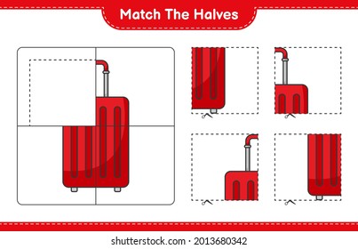 Match the halves. Match halves of Travel Bag. Educational children game, printable worksheet, vector illustration