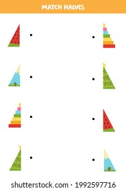 Match halves of triangular objects. Logical game for kids.