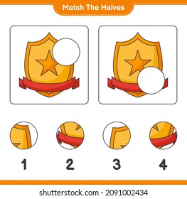 Match the halves. Match halves of Trophy. Educational children game, printable worksheet, vector illustration