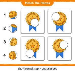 Match the halves. Match halves of Trophy. Educational children game, printable worksheet, vector illustration