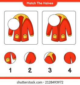 Match the halves. Match halves of Warm Clothes. Educational children game, printable worksheet, vector illustration