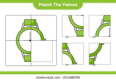 Match the halves. Match halves of Watches. Educational children game, printable worksheet, vector illustration