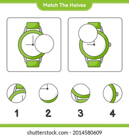 Match the halves. Match halves of Watches. Educational children game, printable worksheet, vector illustration