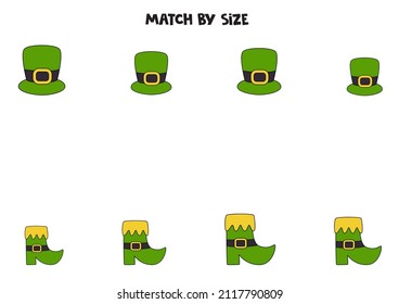 Match hats and boots by size. Educational logical game for kids.