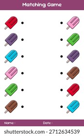 Un partido de helados. Conecta los mismos helados. Juego educativo a juego. Juego educativo para niños. Hoja de actividades para niños