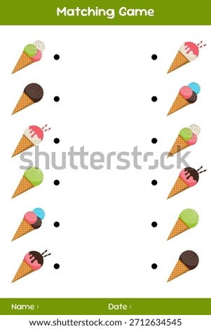 Match of ice creams. Connect the same ice creams. Matching educational game. Educational children's game. Kids activity sheet