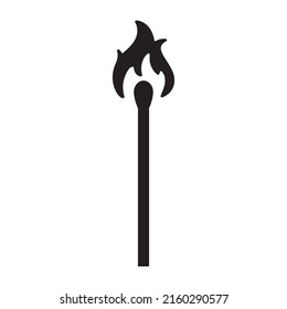 Match icon. The black silhouette of a burning match. Vector illustration isolated on a white background for design and web.