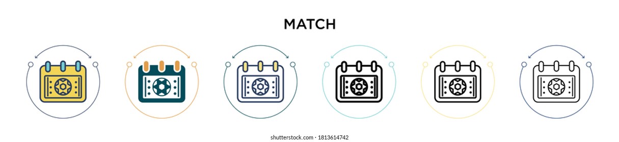 Icono de coincidencia en el estilo relleno, delgado, contorno y trazo. Ilustración vectorial de dos diseños de iconos vectoriales de coincidencia de color y negro para móviles, ui, web