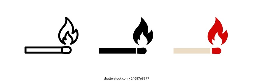 Match icon set. Matchstick burning illustration isolated. Flammable symbol.