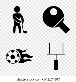 Match icons set. set of 4 match filled icons such as golf player, football ball, goal post