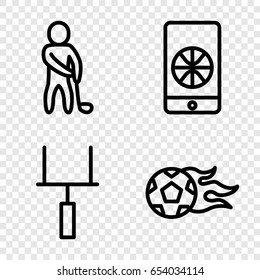 Match icons set. set of 4 match outline icons such as golf player, football ball, football on phone