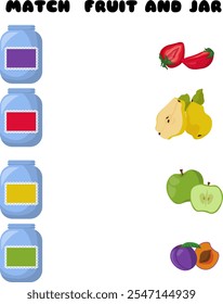 Match jars and fruits, educational game for cognitive kids activities vector illustration