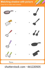 Match kitchen tools with shadow - Worksheet for education