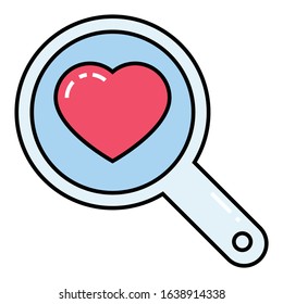 Match Maker Concept, Heart with Magnifying Glass Vector Color Icon, Date App Logo Concept on White Background, Valentine Day Symbols