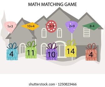 Match matching game. Christmas worksheet. Math logic game.
