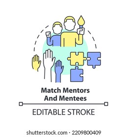 Match Mentors And Mentees Concept Icon. Path To Effective Mentoring Abstract Idea Thin Line Illustration. Identify Members. Isolated Outline Drawing. Editable Stroke. Arial, Myriad Pro-Bold Fonts Used