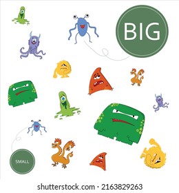 Match the monsters by size big or  small. Children's educational game.