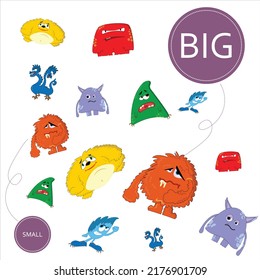 Match the monsters by size big or  small. Children's educational game.