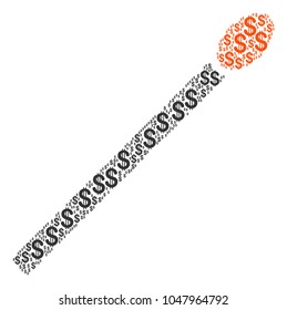 Match mosaic of dollar symbols. Vector dollar icons are united into match illustration.