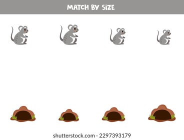 Coincide con el ratón y las flechas por tamaño. Juego educativo lógico para niños.