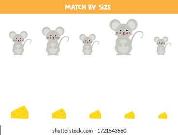 Match mouse and its cheese by size. Logical educational game.