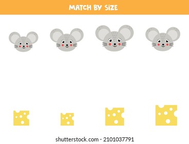 Coincide con el ratón y el queso por tamaño. Juego educativo lógico para niños.