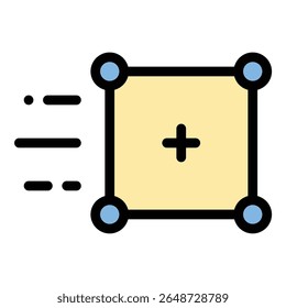 Combine a ilustração de estilo de linha plana de ícone móvel representando o controle de movimento e a integração 3D em vídeo, adequado para efeitos visuais, produção de filmes e projetos de realidade aumentada
