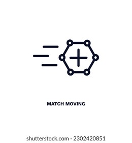 icono de coincidencia en movimiento. Icono de movimiento de línea delgada de ai y colección de tecnología futura. Vector de contorno aislado en fondo blanco. El símbolo de movimiento de coincidencias modificable se puede usar web y móvil