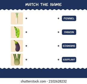 Match the name of cartoon vegetables. Matching game. Educational game for pre shool years kids and toddlers