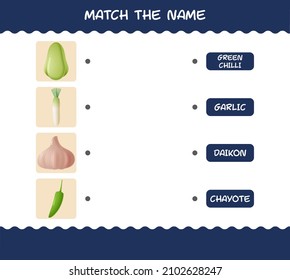 Match the name of cartoon vegetables. Matching game. Educational game for pre shool years kids and toddlers