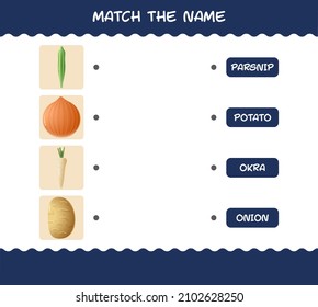 Match the name of cartoon vegetables. Matching game. Educational game for pre shool years kids and toddlers
