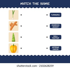 Coincide con el nombre de los vegetales de dibujos animados. Juego coincidente. Juego educativo para niños y niños en edad preescolar