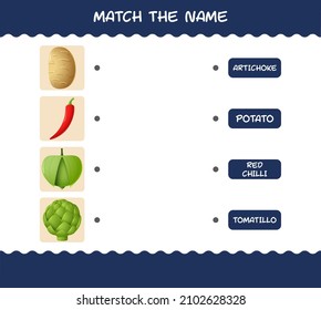 Match the name of cartoon vegetables. Matching game. Educational game for pre shool years kids and toddlers