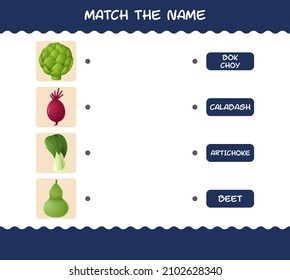 Match the name of cartoon vegetables. Matching game. Educational game for pre shool years kids and toddlers