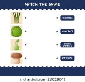 Match the name of cartoon vegetables. Matching game. Educational game for pre shool years kids and toddlers