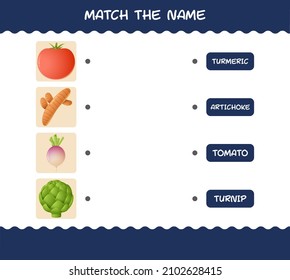 Match the name of cartoon vegetables. Matching game. Educational game for pre shool years kids and toddlers