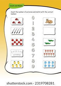 Match number with the correct pictures worksheets for kids. Mathematics,