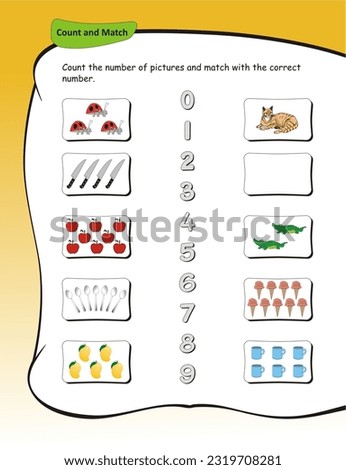 Match number with the correct pictures worksheets for kids. Mathematics,