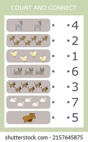 Match the number and the number of pets. Educational game for children.