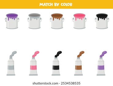 Match paint cans and paint tubes by colors. Educational logical game for kids.