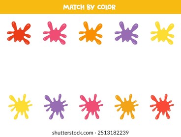 Match paint splashes by colors. Educational logical game for kids.