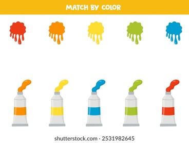 Match paint splashes and paint tubes by colors. Educational logical game for kids.
