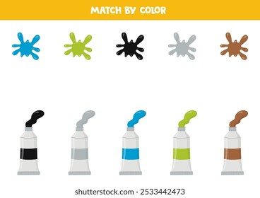 Match paint splashes and paint tubes by colors. Educational logical game for kids.