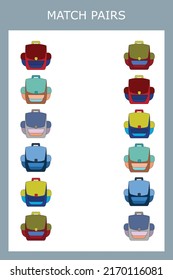 Coincide con los pares de la mochila . Juego educativo para niños.