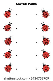 Match pairs of cute ladybugs with dots. Logical and math game for kids.