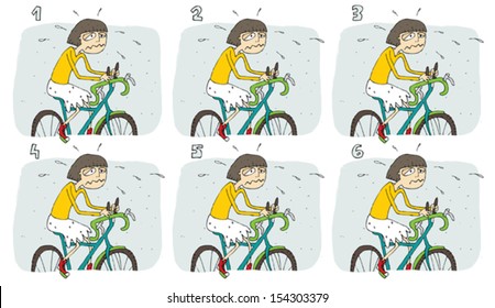 Match Pairs Visual Game: Bike. Task: find two identical images! Answer: 3 and 4. Illustration is in eps8 vector mode!