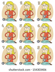 Match Pairs Visual Game: Knitting. Task: find two identical images! Answer: 3 and 8. Illustration is in eps8 vector mode!