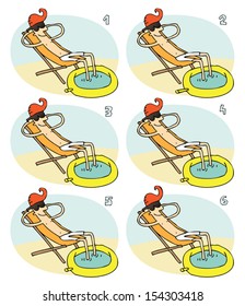 Match Pairs Visual Game: Small Pool. Task: find two identical images! Answer: 1 and 6. Illustration is in eps8 vector mode!