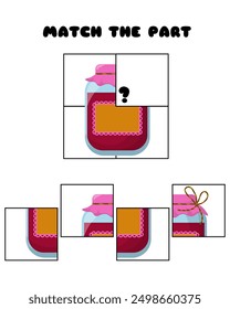 Match the part of the jam jar, logic educational game vector illustration for kids activity